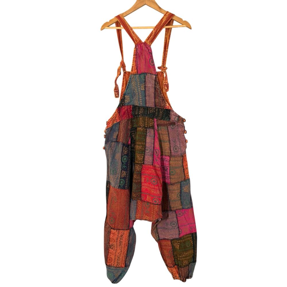Patchwork Bohemian Overalls Drop Crotch Harem 0S … - image 3